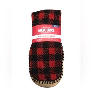 NWT Muk Luks Men's Red & Black Buffalo Check Plaid Slipper Socks 11-13 L/XL